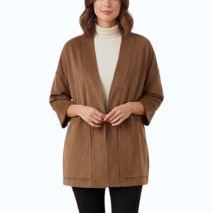 Bob Timberlake Jacket Women M/L Brown Faux Suede Open Front Cardigan 3/4 Sleeve